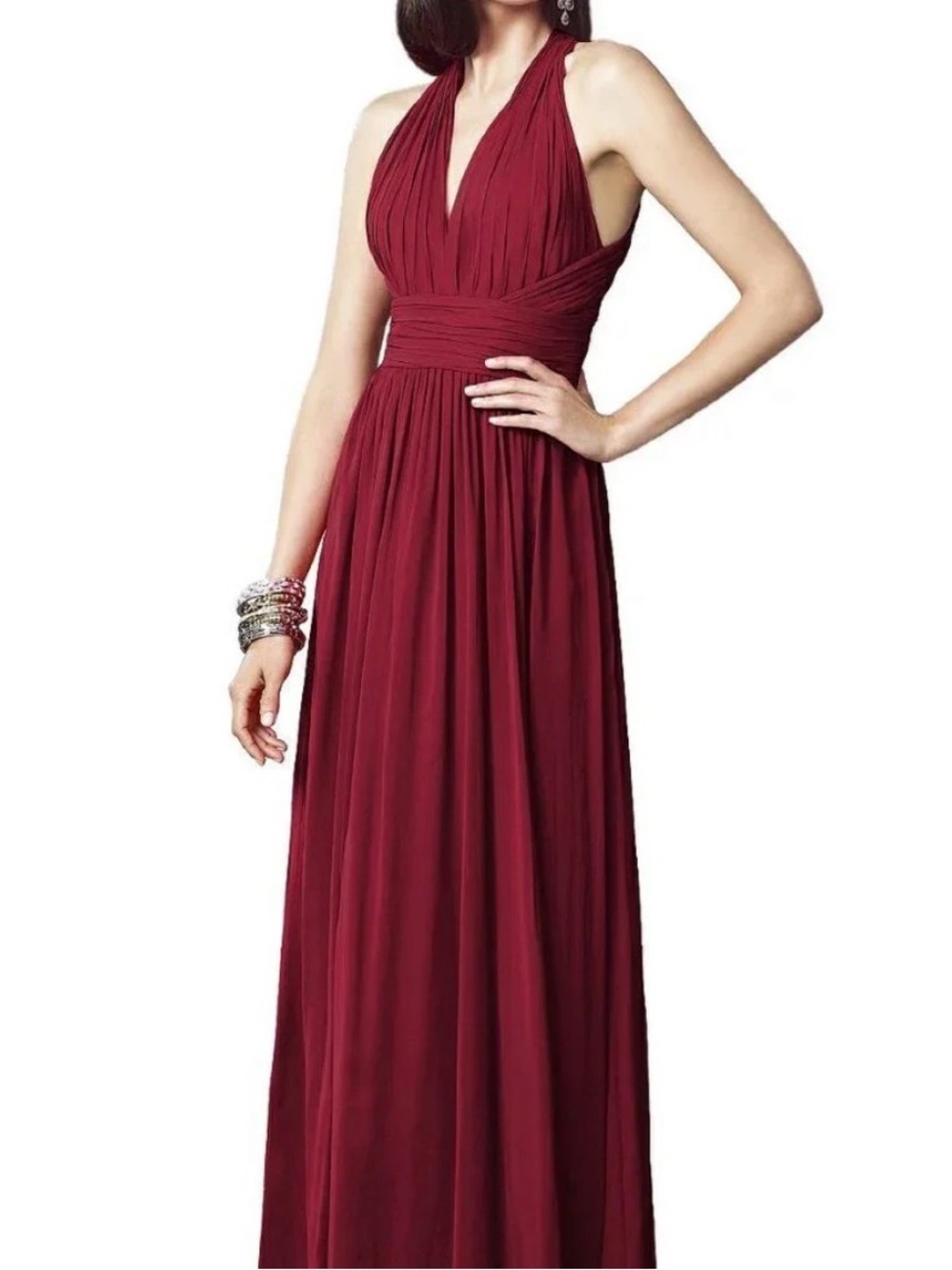 Dessy Collection Vivian Diamond Burgundy Bridesmaid / Prom Maxi Dress